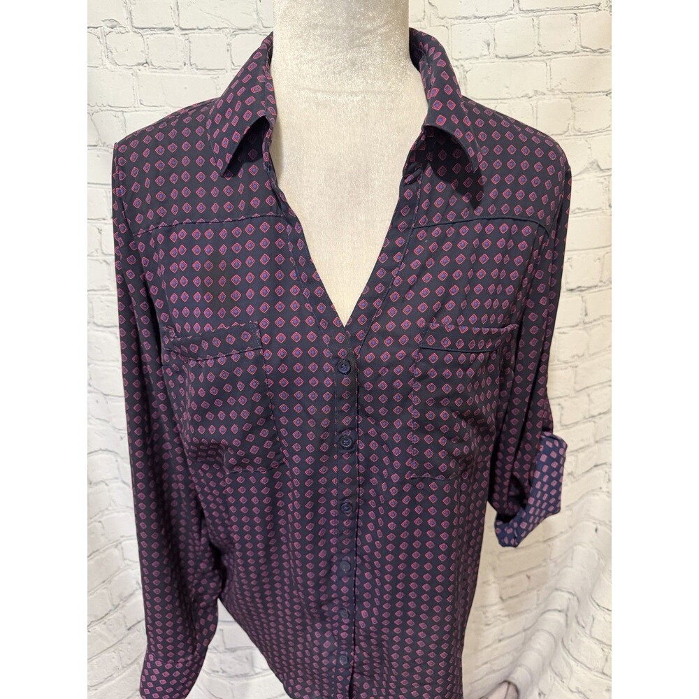 Express The Portofino Shirt Long Sleeve Purple Button Up Women’s Large - Picture 2 of 7